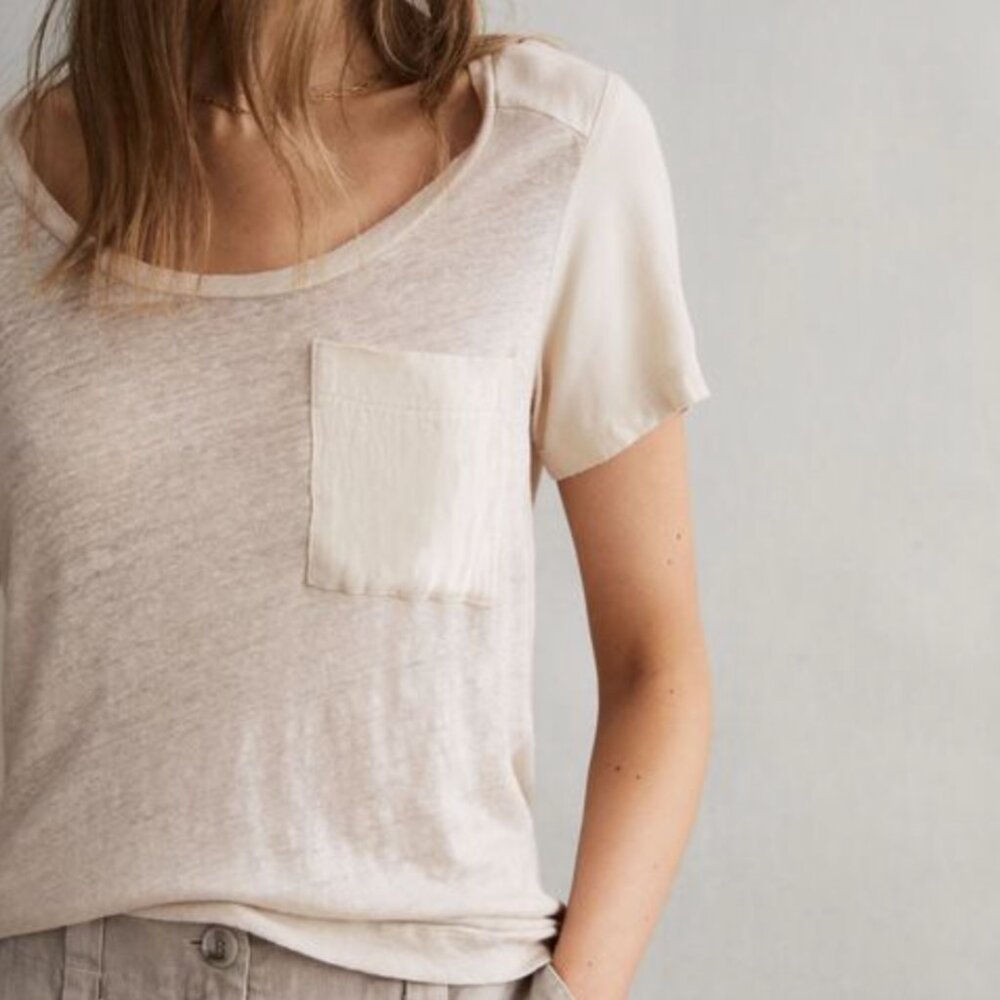 100% linen t-shirt (Reiss) in stone - Picture 1 of 10